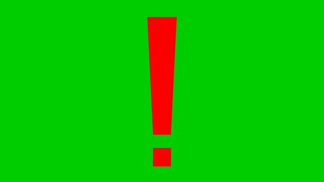Animated red symbol of exclamation mark. Looped video. Concept of warning, attention, information. Vector illustration isolated on a green background.
