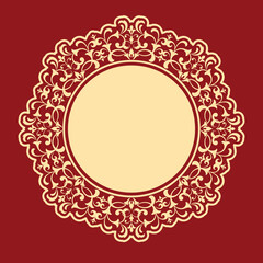 Decorative frame Elegant vector element for design in Eastern style, place for text. Floral golden and red border. Lace illustration for invitations and greeting cards
