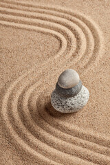 Japanese Zen stone garden - relaxation, meditation, simplicity and balance concept - pebbles and raked sand tranquil calm scene