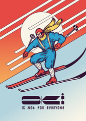 Vintage skier. Winter sports vintage typography t-shirt print vector illustration.