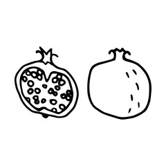 Pomegranate set doodle style vector illustration isolated on white