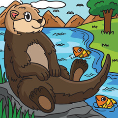 Sea Otter Marine Animal Colored Cartoon 