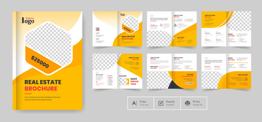 Real estate brochure design cover template yellow color creative modern bi fold brochure corporate presentation abstract theme use for multipurpose editable text and fully vector cc file for update