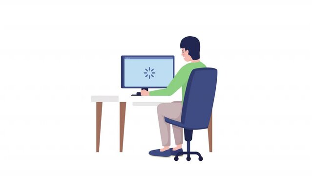 Animated low internet speed. Angry male user. Full body flat person on white background with alpha channel transparency. Colorful cartoon style HD video footage of character for animation