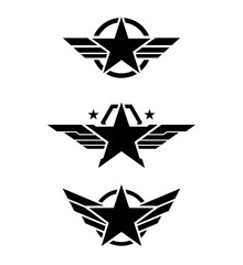 Wings star logo design. Army logo template. Military logo concept