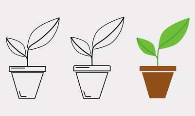Outline plant vector icons. The green icons for gardening and farm illustration