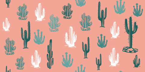 Fototapeta na wymiar Cactus set hand drawn illustrations, vector 