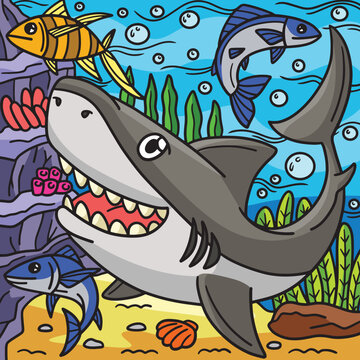 Great White Shark Marine Animal Colored Cartoon