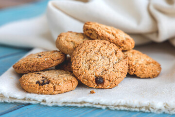 Chocolate cookies on wooden table 