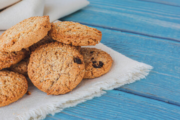 Chocolate cookies on wooden table	