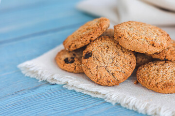 Chocolate cookies with white background . cookies background . copy space	