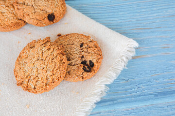 Chocolate cookies with white background . cookies background . copy space	