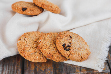 Chocolate cookies on wooden table 