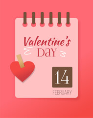 Pink calendar for Valentine's day.