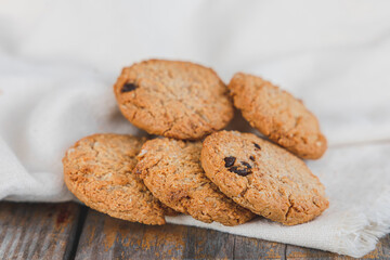 Chocolate cookies on wooden table 