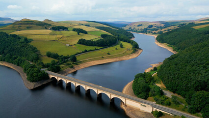 Ladybower Reservoir at Peak District National Park - aerial view - drone photography