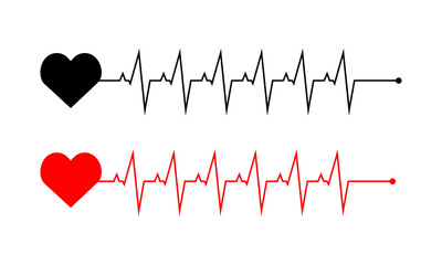 Heart pulse. Red and black colors. Heartbeat lone, cardiogram. Beautiful healthcare, medical background. Modern simple design. Icon. Flat style vector illustration.