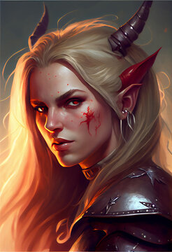 Tiefling Fighter Woman - generative ai