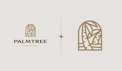 Palm Tree Monoline. Universal creative premium symbol. Vector sign icon logo template. Vector illustration
