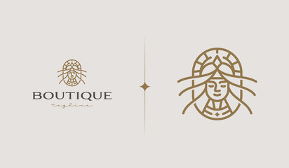 Queen Vintage Monoline Logo Illustration. Universal creative premium symbol. Vector sign icon logo template. Vector illustration