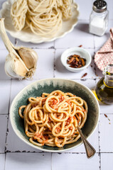 Pici all'aglione Tuscan pasta with garlic sauce