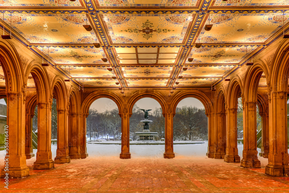 Sticker bethesda terrace at night, central park