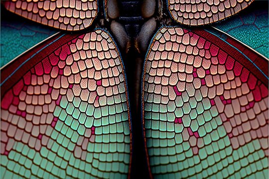  a close up of a colorful butterfly with a blue background and a red and green pattern on the wings of the butterfly's wings and back of the wings. Generative AI