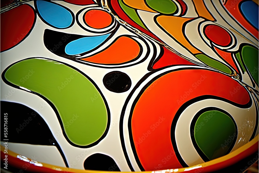 Poster a colorful bowl with a design on the bottom of it. generative ai