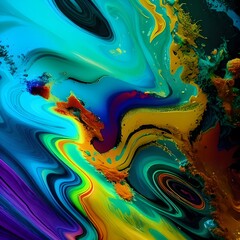 Abstract flying splash liquid color paint waves