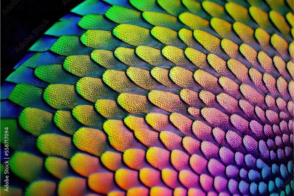 Poster close up of colorful feathers generative ai