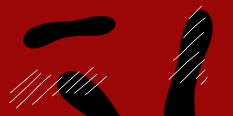 Obraz premium Red background with black figures of indefinite form. Strokes. Smooth lines, abstraction. Black
