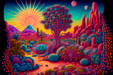 Obraz na płótnie Canvas Generative AI abstract render of a Mexican fantasy landscape