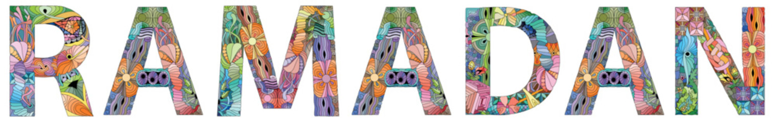 RAMADAN word. Hand drawn lettering. Vector text.