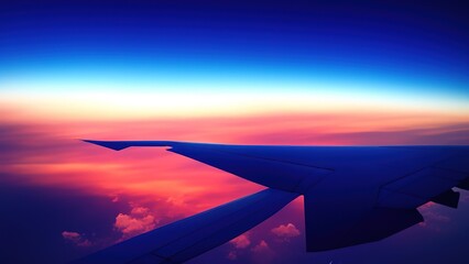 Fototapeta na wymiar Sunset sky from the airplane window.