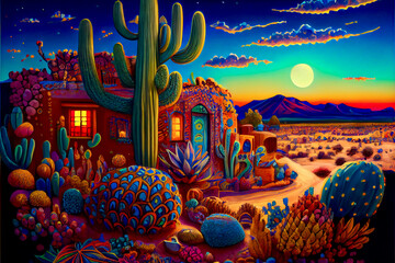 Obraz na płótnie Canvas Generative AI abstract render of a Mexican fantasy landscape