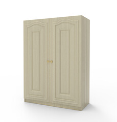 White wooden wardrobe isolated on background. 3D illustration.