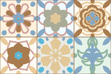 Retro Cement Mosaic Tile, Vintage Ceramic Pattern, Seamless Old Floor Tiles Background