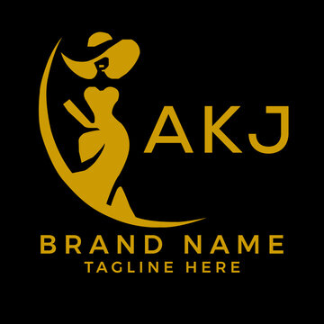 AKJ fashion logo. AKJ  Beauty fashion house. modeling dress jewelry. AKJ fashion technology  Monogram logo design for entrepreneur and best business icon. 

