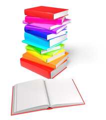 Books. Multicoloured Stack of books, 3D render.
