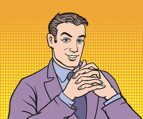 Happy smiling businessman. retro pop art style illustration.