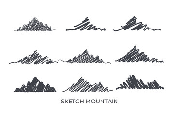 hand drawn mountains logo set 