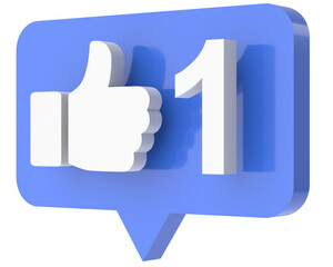One like. 1 like. Like icon. 3D illustration.