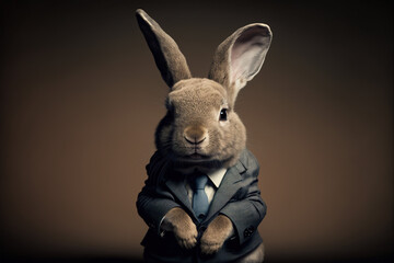 Cute rabbit in suit like a businessman, Generative AI