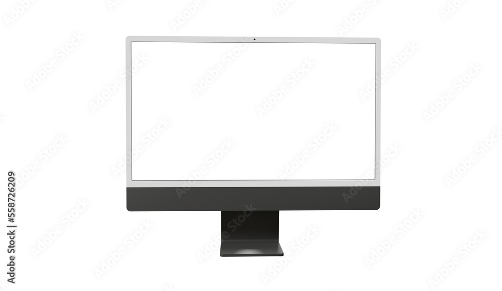 Poster computer monitor display with empty screen isolated on transparent background.