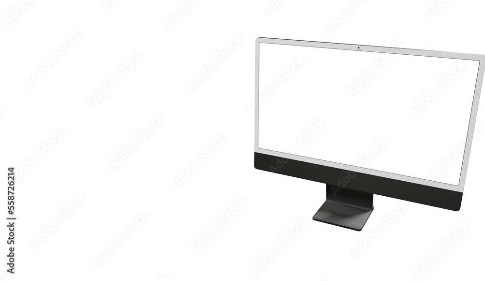 Poster computer monitor display with empty screen isolated on transparent background.