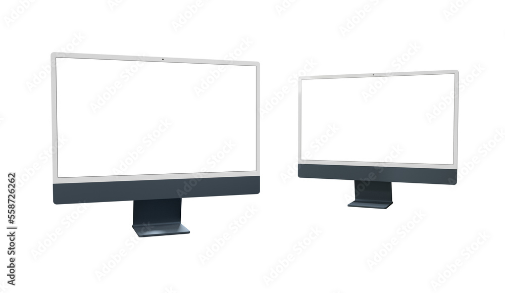 Poster computer monitor display with empty screen isolated on transparent background.