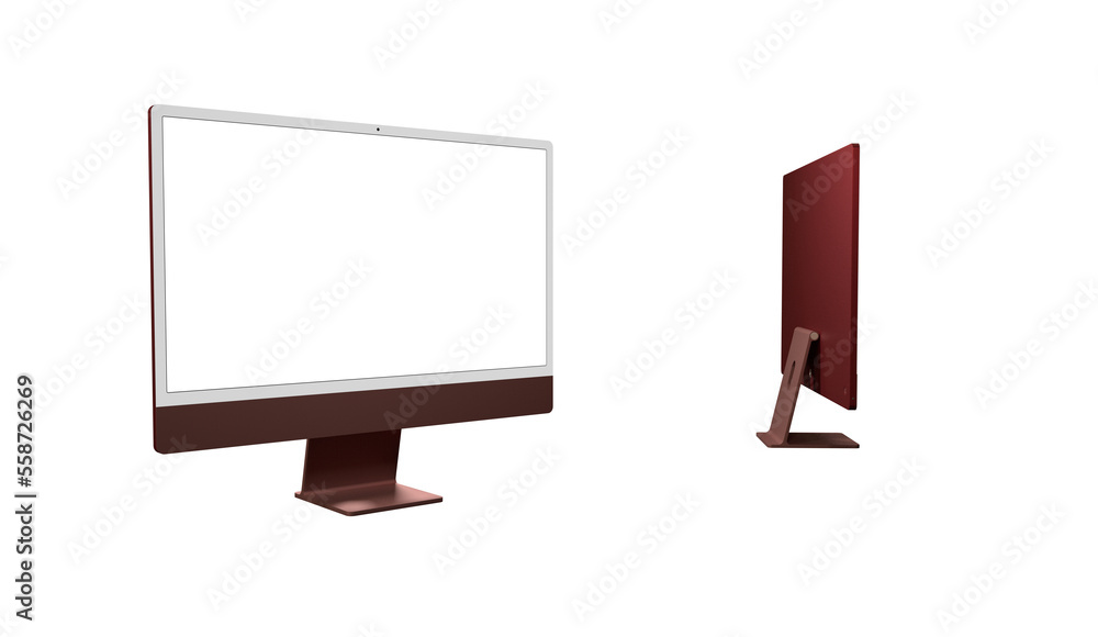 Poster computer monitor display with empty screen isolated on transparent background.