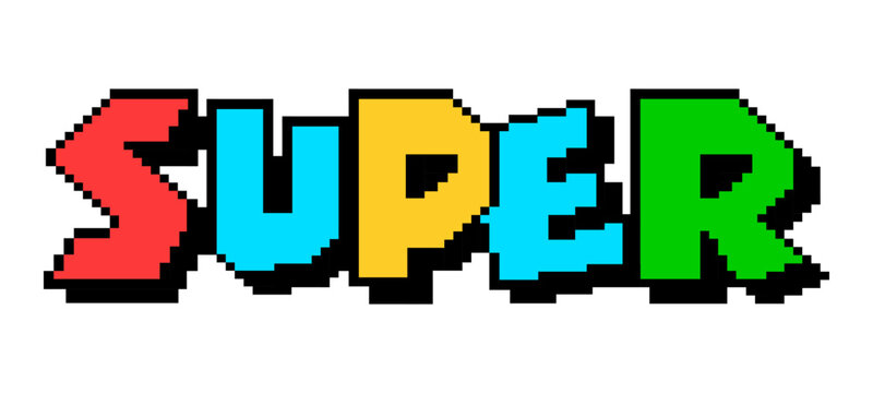Old Game text.Super Mario.Pixel text . Super pixel .Vector Illustration