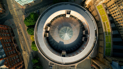 Central Library of Manchester from above - drone photography