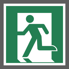 The universal Emergency Exit (left) symbol standard size and color. ISO 7010 symbol